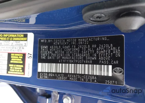 2023 Toyota Camry Xle Awd из США, поврежденный, VIN 4T1F11BK7PU074848